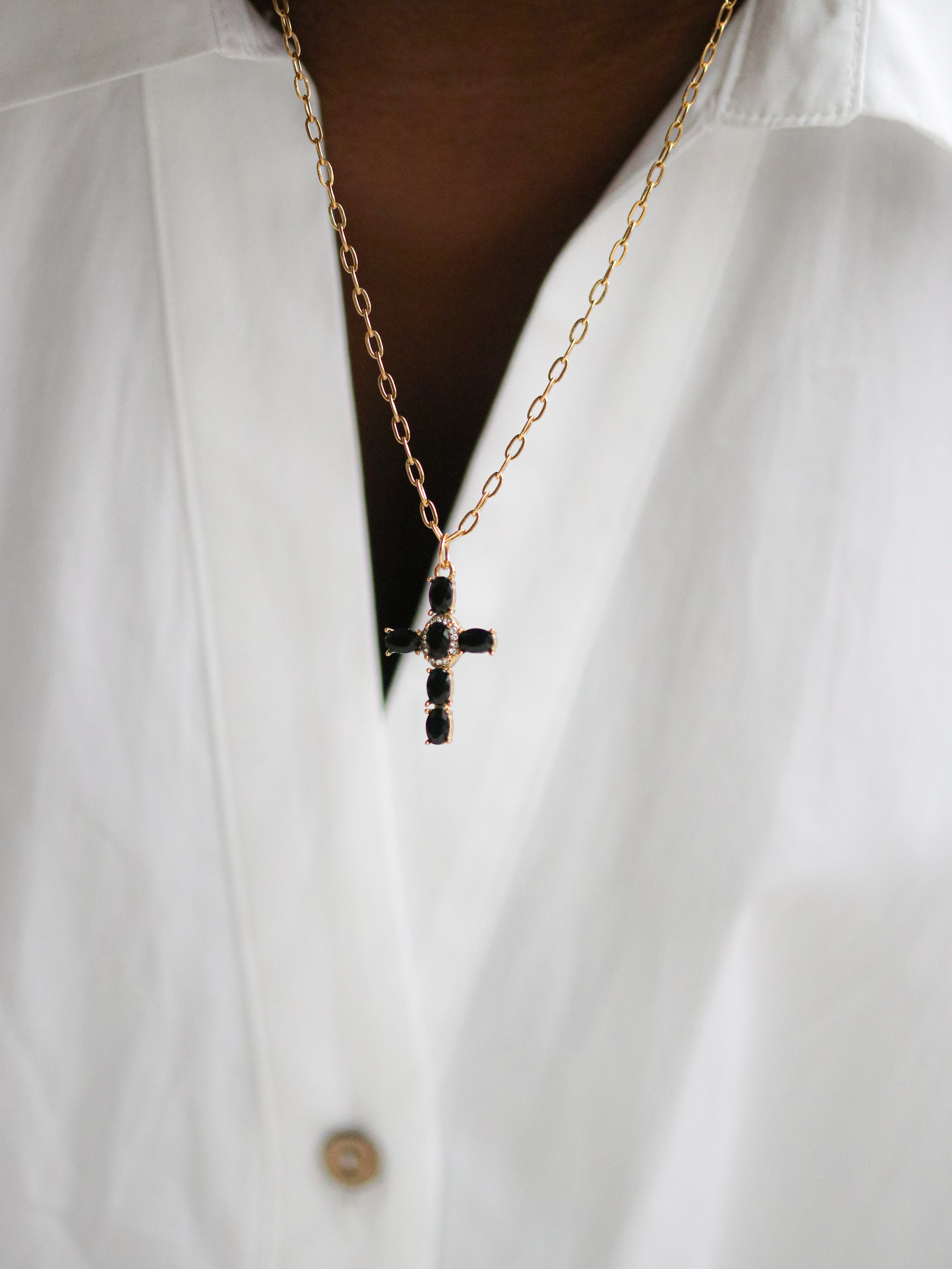 Talaia Bijoux Colliers Collier long Croix noire Bijoux