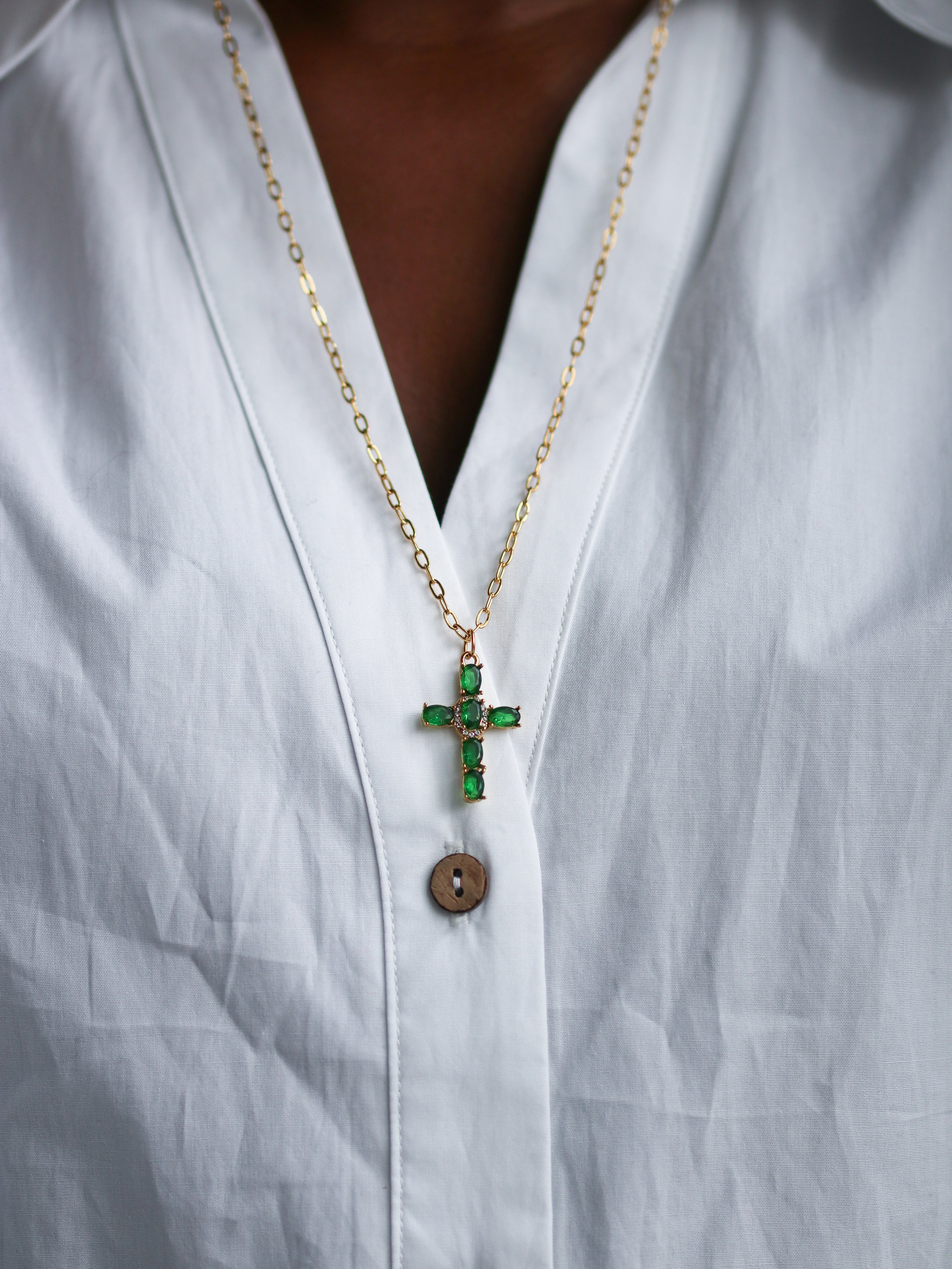 Talaia Bijoux Colliers Collier long Croix verte Bijoux