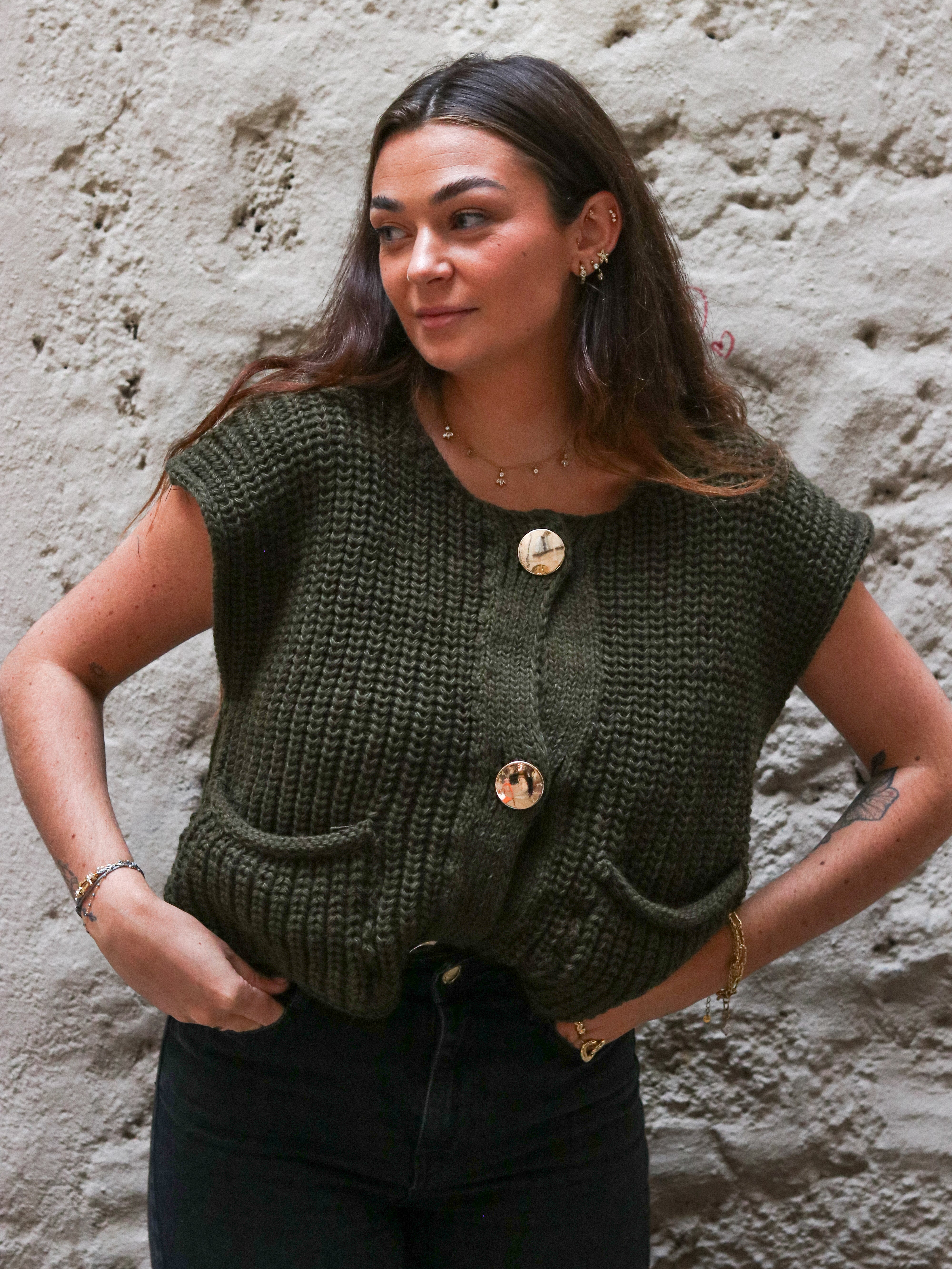 Talaia Bijoux Gilet sans manche Horia kaki Bijoux